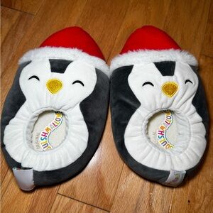 Squishmallows Penguin Slippers with Red Santa Hat